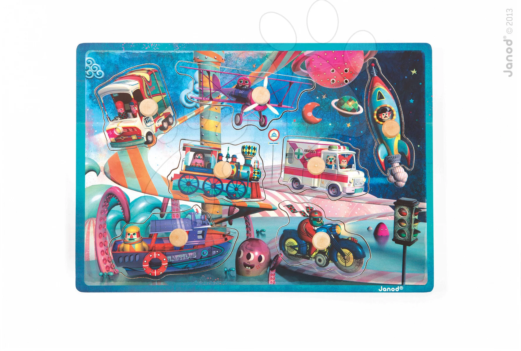 Janod dřevěné hudební puzzle Space Motion 7 dílů 07073 - Obrázek 2