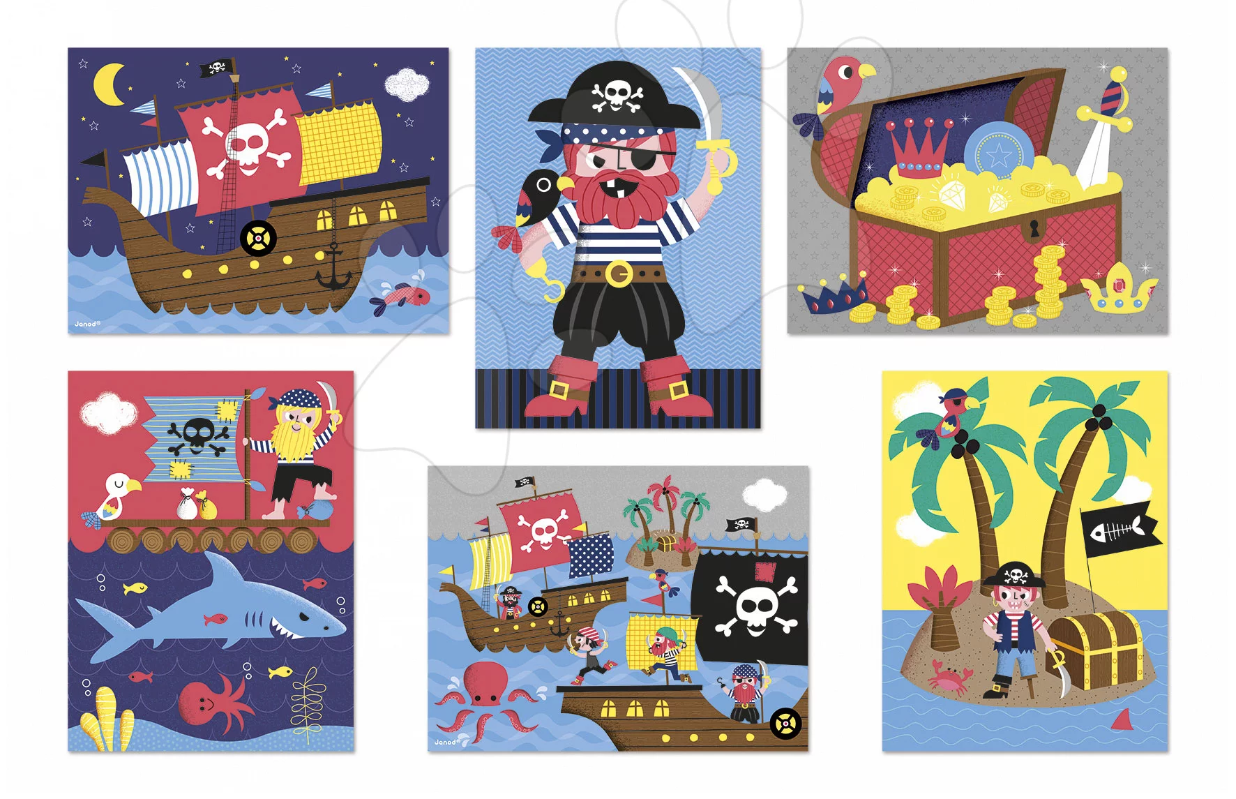 Janod pohádkové kostky Kubkid Piráti 12 kusů 02984 - Obrázek 2