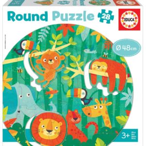 Puzzle pro nejmenší kulaté The Jungle Round Educa zvířátka v džungli 28 dílů 48 cm průměr