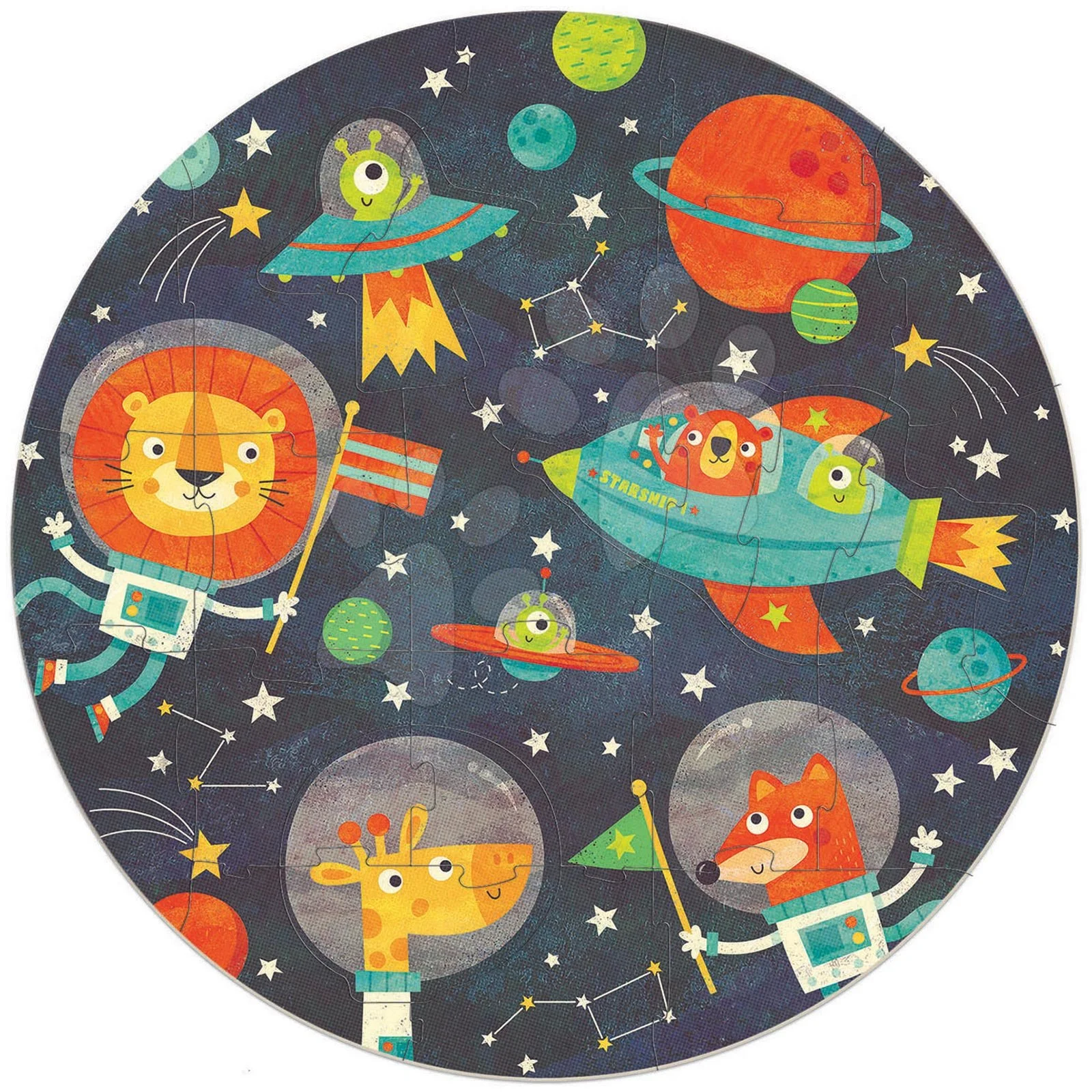 Puzzle pro nejmenší kulaté The Space Round Educa zvířátka ve vesmíru 28 dílů 48 cm průměr - Obrázek 2