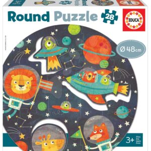 Puzzle pro nejmenší kulaté The Space Round Educa zvířátka ve vesmíru 28 dílů 48 cm průměr