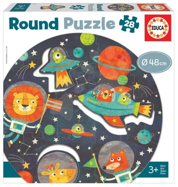 Puzzle pro nejmenší kulaté The Space Round Educa zvířátka ve vesmíru 28 dílů 48 cm průměr
