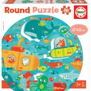 Puzzle pro nejmenší kulaté Under the Sea Round Educa zvířátka v moři 28 dílů 48 cm průměr