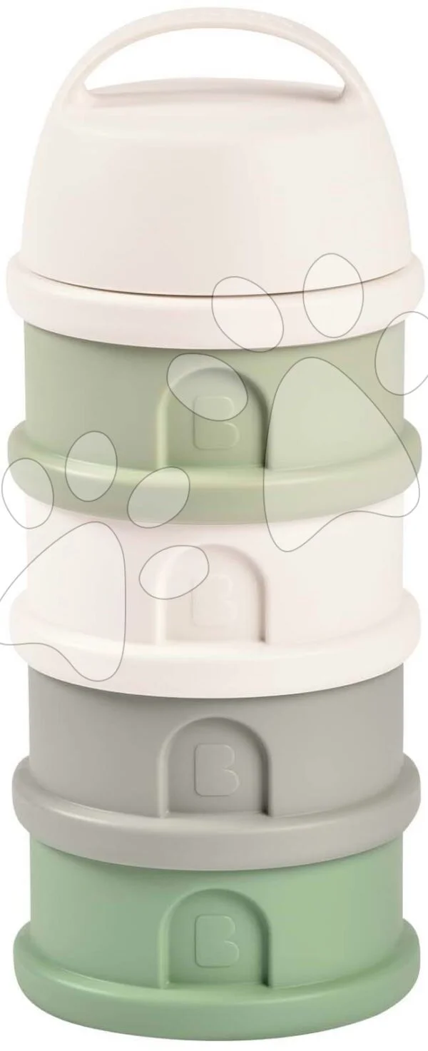 Dávkovač sušeného mléka Formula Milk Container Beaba 4dílný Cotton White Sage Green šedo-zelený od 0 měsíců