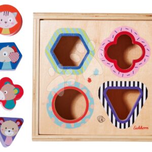 Dřevěná vkládačka Shape Sorter Box Friends Eichhorn se 4 kostkami s motivem zvířátek od 12 měsíců