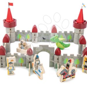 Dřevěný hrad Dragon Castle Tender Leaf Toys 59dílná sada se drakem a vojáky