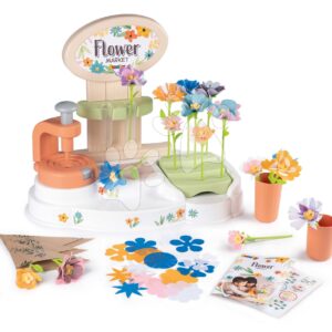 Květinářství s vlastní výrobou květin Flower Market Smoby z různých textilních lupínků 104 doplňků