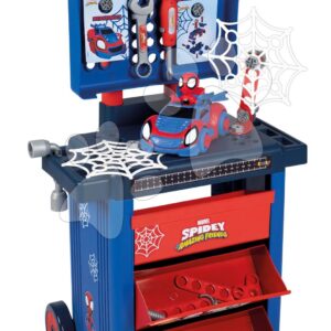 Pracovní stolek na kolečkách Spidey DIY Trolley Marvel Smoby s autíčkem figurkou a 45 pracovních doplňků