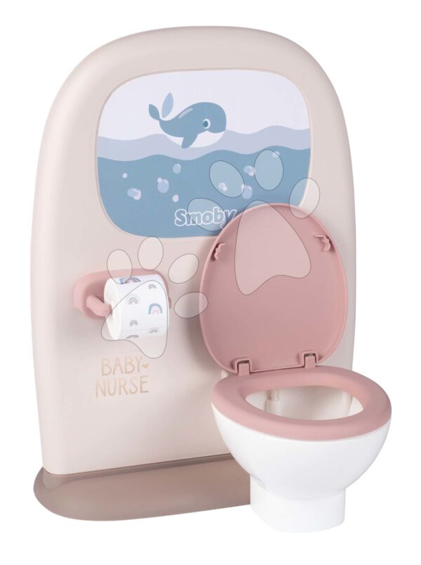 Záchod a koupelna pro panenky Toilets 2in1 Baby Nurse Smoby oboustranný s WC papírem a 3 doplňky k umyvadlu