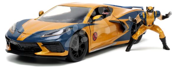 Autíčko Marvel Chevy Corvette Jada kovové s otevíracími částmi a figurkou Wolverine délka 22 cm 1:24