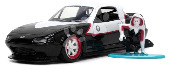 Autíčko Marvel Ghost Spider Mazda Miata 1990 Jada kovové s otevíratelnými dveřmi a figurka Gwen délka 12