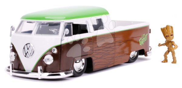 Autíčko Marvel Groot 1963 VW Bus Pickup Jada kovové s otevíratelnými částmi a figurkou Groot délka 20