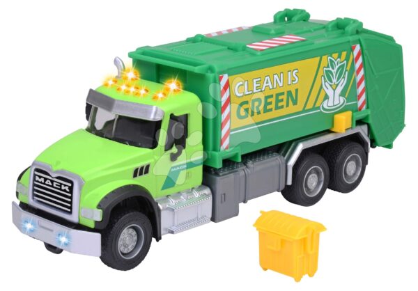 Autíčko popelářské Mack Granite Garbage Truck Majorette kovové se zvukem a světlem délka 22 cm