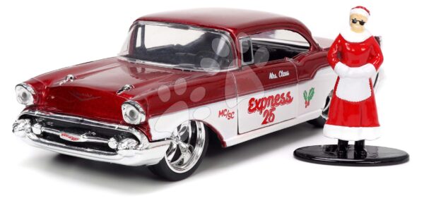 Autíčko vánoční Chevrolet 1957 Jada kovové s otevíratelnými dveřmi a figurkou Santa Claus délka 13 cm 1:32