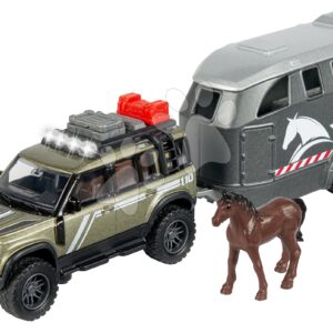 Auto terénní s přívěsem pro koně Land Rover Horse Carrier Majorette 25 cm délka se zvukem a světlem