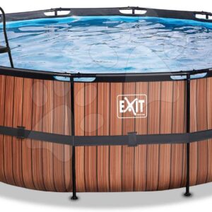 Bazén s filtrací Wood pool Exit Toys kruhový ocelová konstrukce 427*122 cm hnědý od 6 let