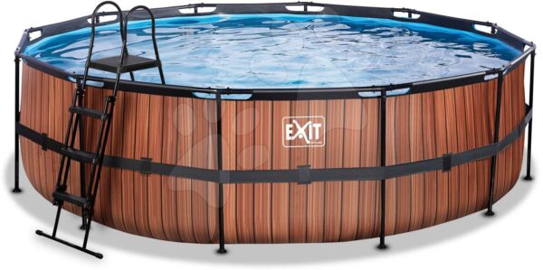 Bazén s filtrací Wood pool Exit Toys kruhový ocelová konstrukce 488*122 cm hnědý od 6 let