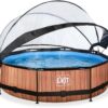 Bazén s krytem a filtrací Wood pool Exit Toys kruhový ocelová konstrukce 300*76 cm hnědý od 6 let - Image 2