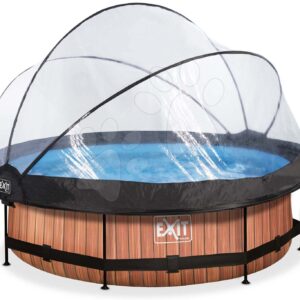 Bazén s krytem a filtrací Wood pool Exit Toys kruhový ocelová konstrukce 300*76 cm hnědý od 6 let