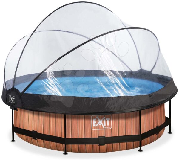 Bazén s krytem a filtrací Wood pool Exit Toys kruhový ocelová konstrukce 300*76 cm hnědý od 6 let