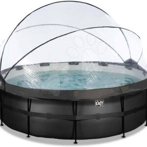 Bazén s krytem a pískovou filtrací Black Leather pool Exit Toys kruhový ocelová konstrukce 427*122 cm černý od 6 let