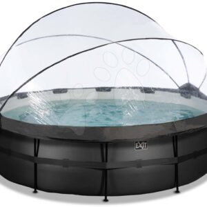 Bazén s krytem a pískovou filtrací Black Leather pool Exit Toys kruhový ocelová konstrukce 488*122 cm černý od 6 let