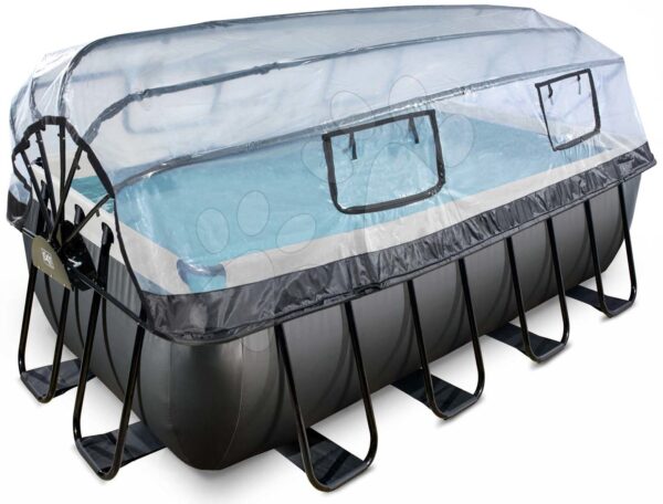 Bazén s krytem a pískovou filtrací Black Leather pool Exit Toys ocelová konstrukce 400*200*122 cm černý od 6 let