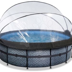 Bazén s krytem a pískovou filtrací Stone pool Exit Toys kruhový ocelová konstrukce 427*122 cm šedý od 6 let