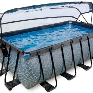 Bazén s krytem a pískovou filtrací Stone pool Exit Toys ocelová konstrukce 400*200*122 cm šedý od 6 let
