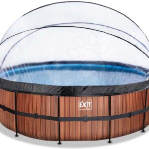 Bazén s krytem a pískovou filtrací Wood pool Exit Toys kruhový ocelová konstrukce 450*122 cm hnědý od 6 let