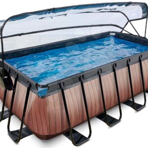 Bazén s krytem a pískovou filtrací Wood pool Exit Toys ocelová konstrukce 400*200*122 cm hnědý od 6 let