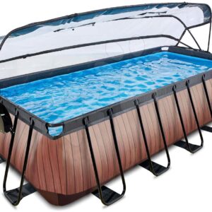 Bazén s krytem a pískovou filtrací Wood pool Exit Toys ocelová konstrukce 540*250*122 cm hnědý od 6 let