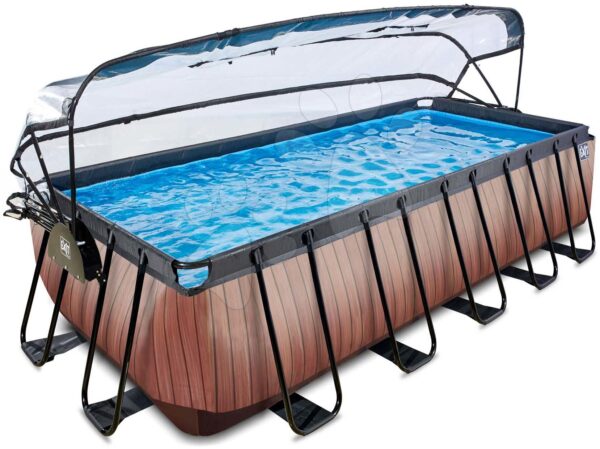 Bazén s krytem a pískovou filtrací Wood pool Exit Toys ocelová konstrukce 540*250*122 cm hnědý od 6 let