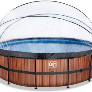 Bazén s krytem pískovou filtrací Wood pool Exit Toys kruhový ocelová konstrukce 488*122 cm hnědý od 6 let