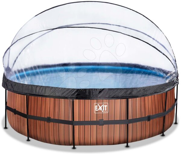 Bazén s krytem pískovou filtrací Wood pool Exit Toys kruhový ocelová konstrukce 488*122 cm hnědý od 6 let