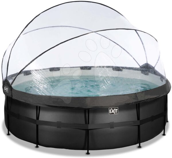 Bazén s krytem pískovou filtrací a tepelným čerpadlem Black Leather pool Exit Toys kruhový ocelová konstrukce 427*122 cm černý od 6 let