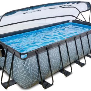 Bazén s krytem pískovou filtrací a tepelným čerpadlem Stone pool Exit Toys ocelová konstrukce 540*250*122 cm šedý od 6 let