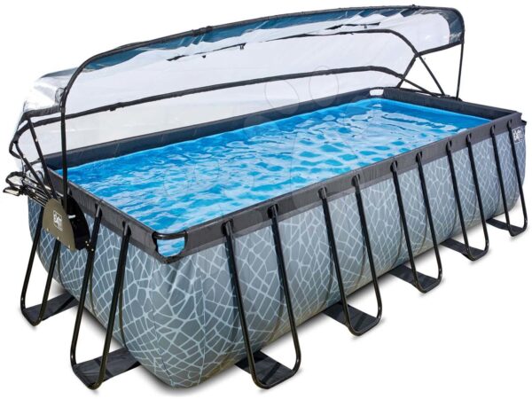 Bazén s krytem pískovou filtrací a tepelným čerpadlem Stone pool Exit Toys ocelová konstrukce 540*250*122 cm šedý od 6 let