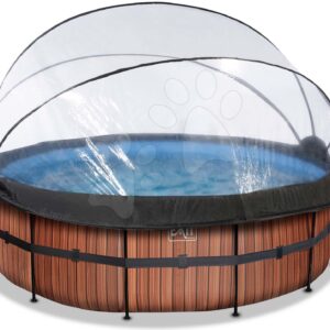 Bazén s krytem pískovou filtrací a tepelným čerpadlem Wood pool Exit Toys kruhový ocelová konstrukce 427*122 cm hnědý od 6 let