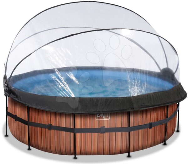 Bazén s krytem pískovou filtrací a tepelným čerpadlem Wood pool Exit Toys kruhový ocelová konstrukce 427*122 cm hnědý od 6 let