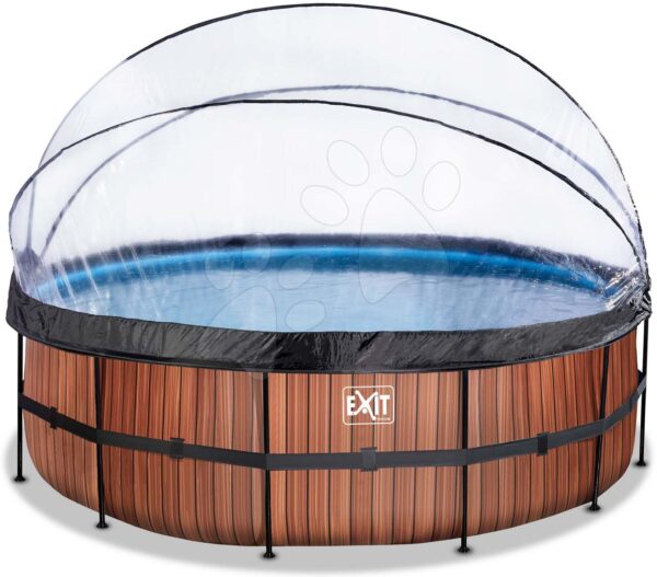 Bazén s krytem pískovou filtrací a tepelným čerpadlem Wood pool Exit Toys kruhový ocelová konstrukce 450*122 cm hnědý od 6 let