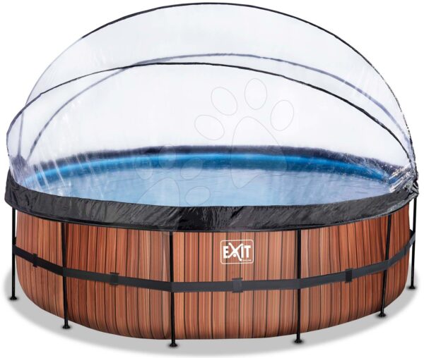 Bazén s krytem pískovou filtrací a tepelným čerpadlem Wood pool Exit Toys kruhový ocelová konstrukce 488*122 cm hnědý od 6 let