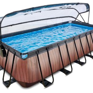Bazén s krytem pískovou filtrací a tepelným čerpadlem Wood pool Exit Toys ocelová konstrukce 540*250*122 cm hnědý od 6 let