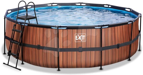 Bazén s pískovou filtrací Wood pool Exit Toys kruhový ocelová konstrukce 450*122 cm hnědý od 6 let