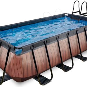 Bazén s pískovou filtrací Wood pool Exit Toys ocelová konstrukce 400*200*100 cm hnědý od 6 let
