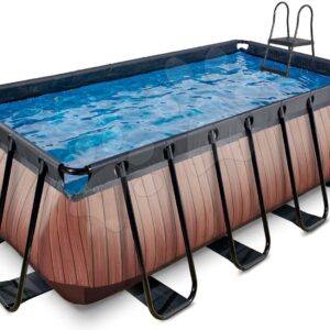 Bazén s pískovou filtrací Wood pool Exit Toys ocelová konstrukce 400*200*122 cm hnědý od 6 let