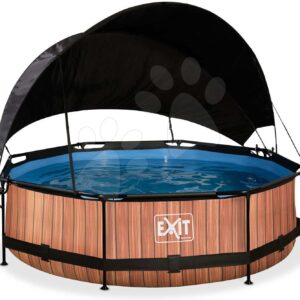 Bazén se stříškou a filtrací Wood pool Exit Toys kruhový ocelová konstrukce 300*76 cm hnědý od 6 let