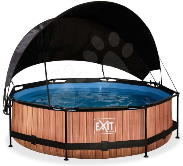 Bazén se stříškou a filtrací Wood pool Exit Toys kruhový ocelová konstrukce 300*76 cm hnědý od 6 let