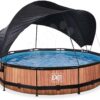 Bazén se stříškou a filtrací Wood pool Exit Toys kruhový ocelová konstrukce 360*76 cm hnědý od 6 let - Image 2