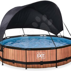 Bazén se stříškou a filtrací Wood pool Exit Toys kruhový ocelová konstrukce 360*76 cm hnědý od 6 let
